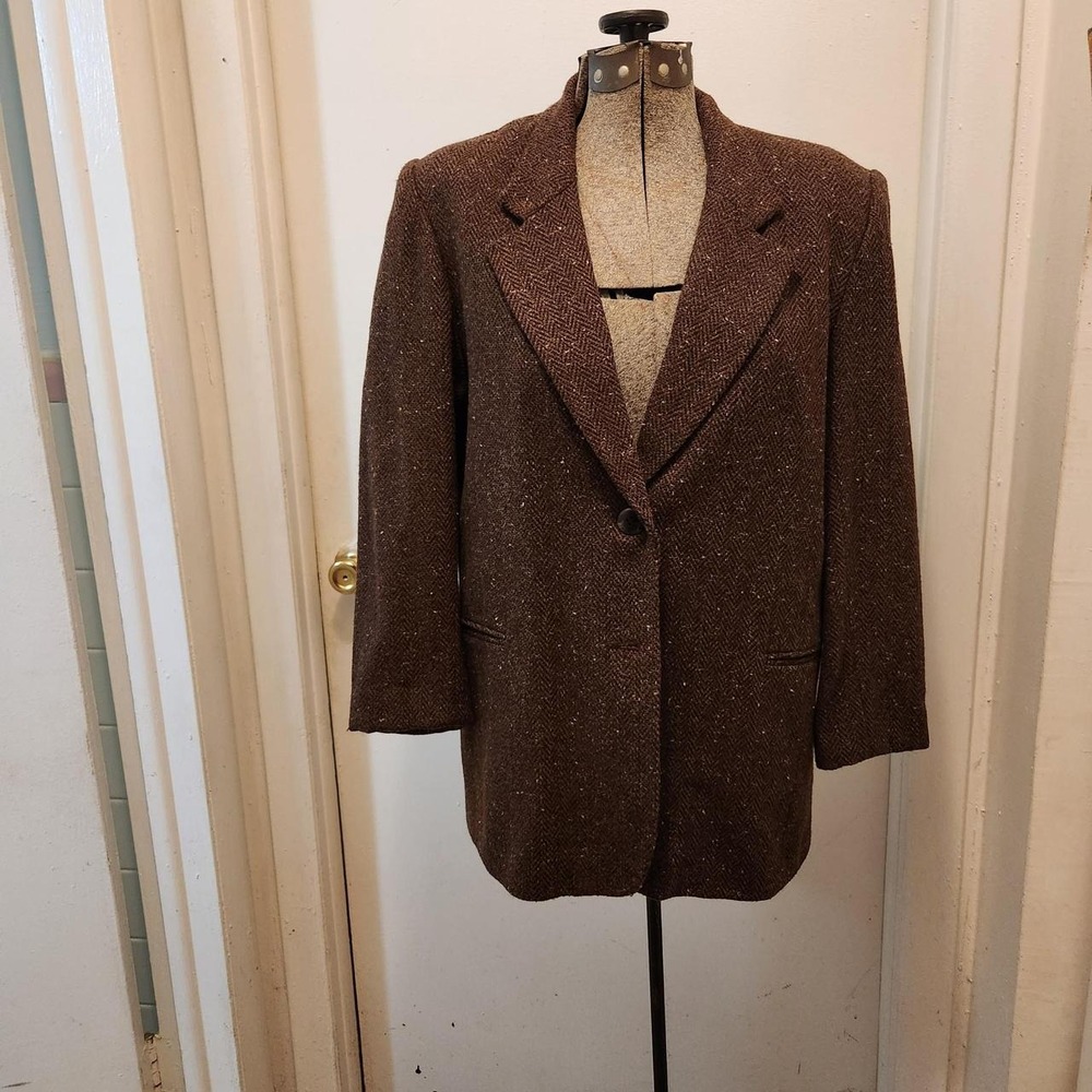 Vintage White Stag brown herringbone tweed blazer